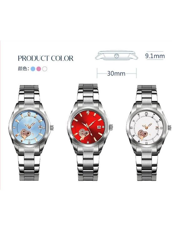Womens White Face Analog Quartz Silver Stainless Steel Luminous Waterproof Watch main image 5